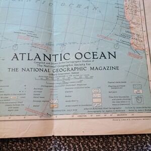 Vintage 1939 National Geographic Atlantic Ocean Map July 1939 Pre-WWII